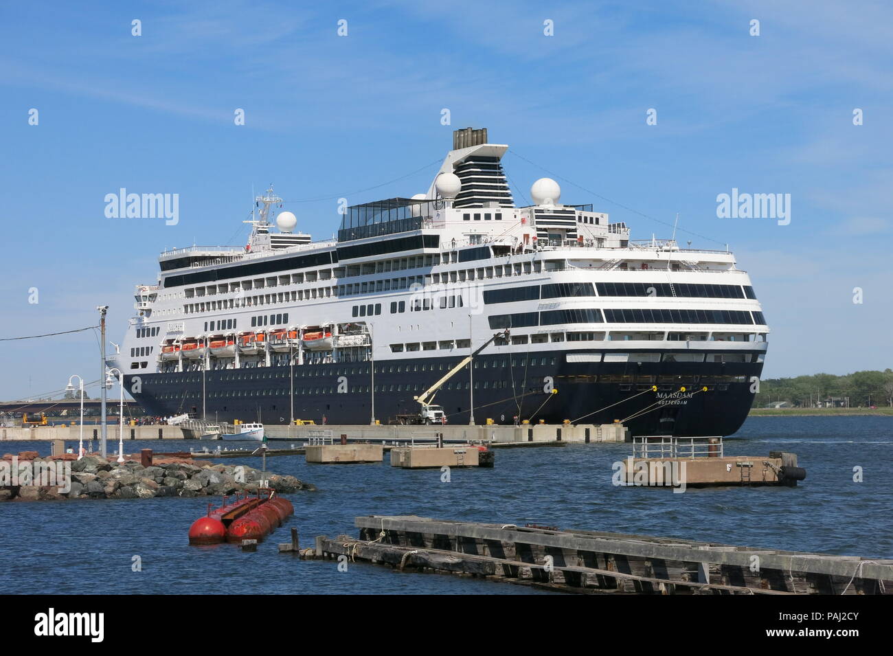 A cruise ship is in port