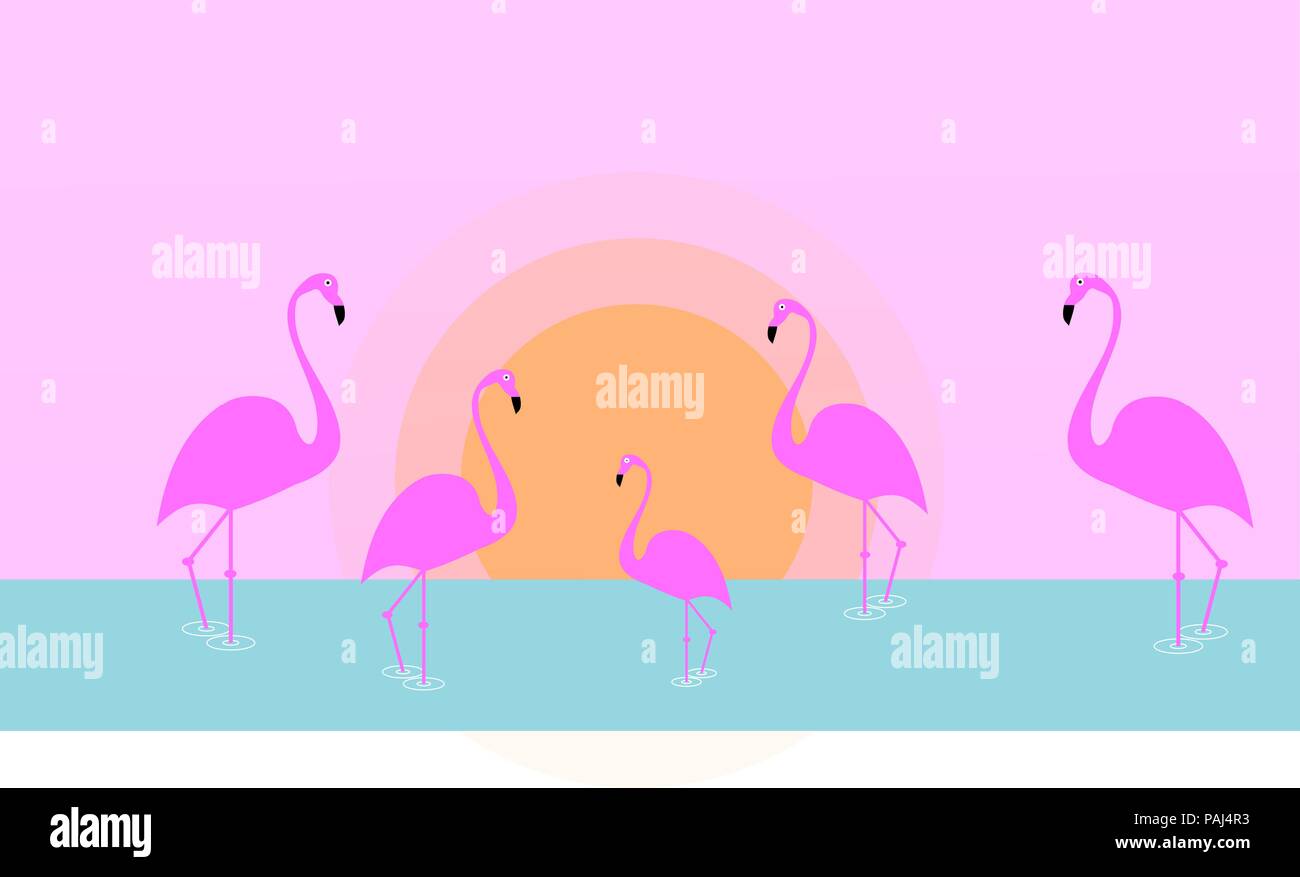 Flamingo bird illustration design on background. Minimal flat style Stock Vector