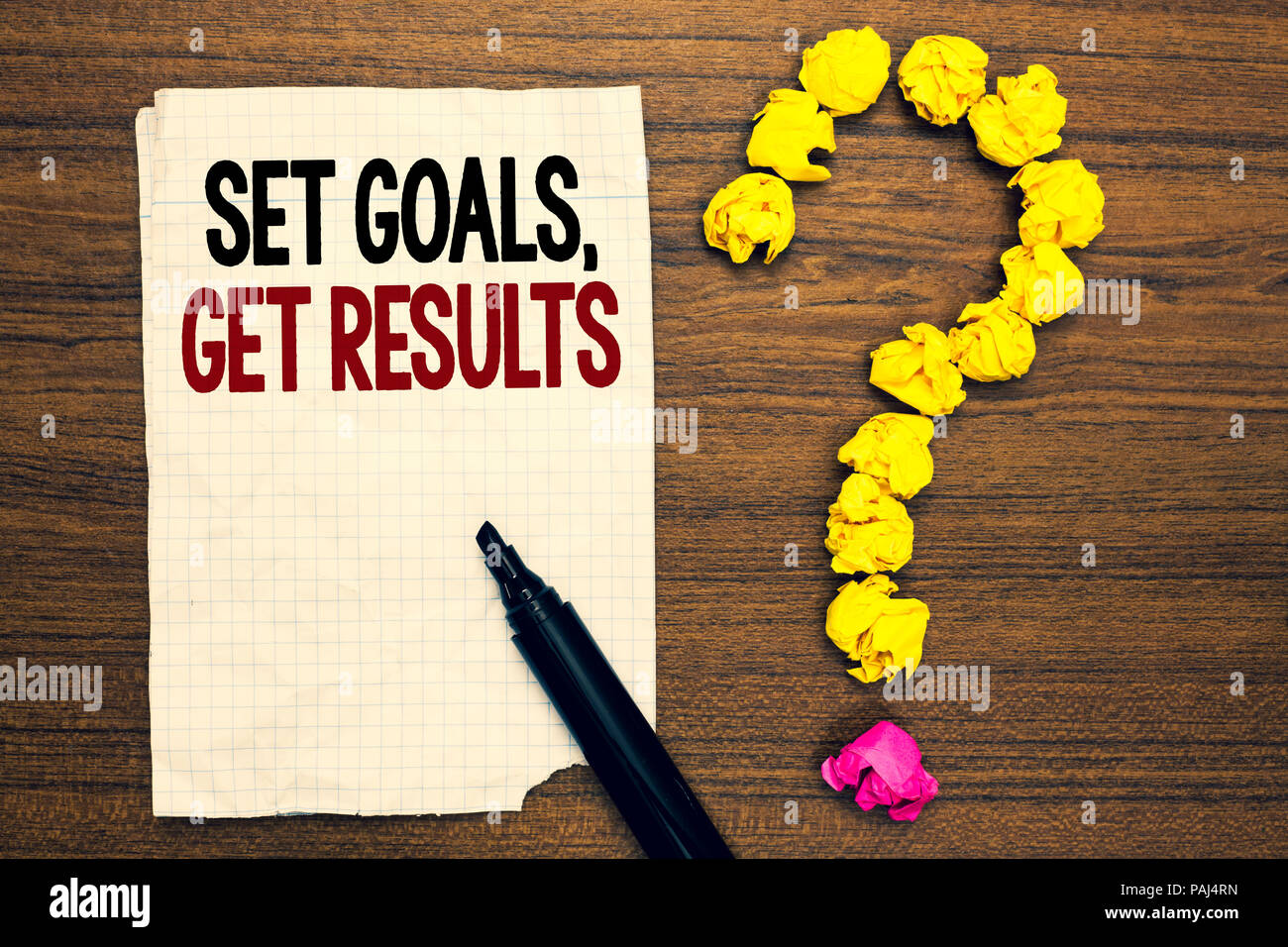 Word Writing Text Set Goals Get Results Business Concept For Establish Objectives Work For Accomplish Them Written Torn Page Touch Black Pen Yellow Stock Photo Alamy