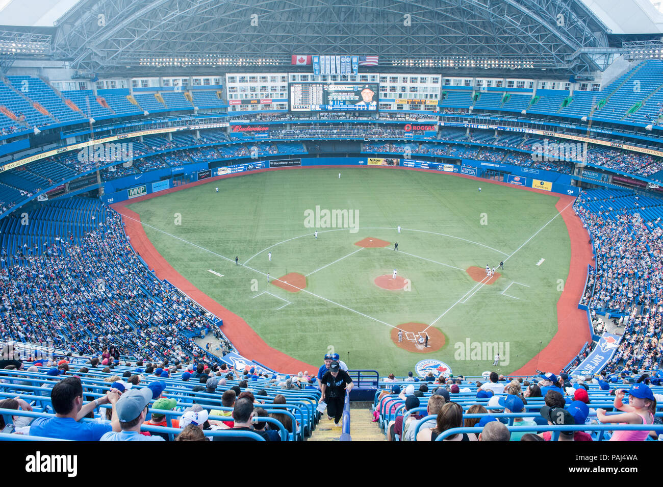 A view of a baseball match between the Toronto Blue Jays and the Detroit Tigers at the Rogers Centre, Toronto, Ontario. Stock Photo