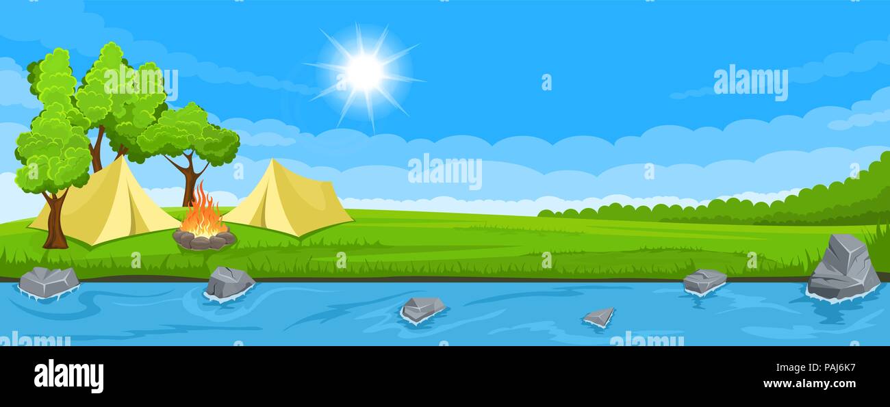 Tent on river bank camping Stock Vector Images - Alamy