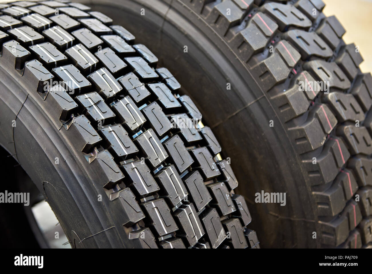 Tread pattern on a wheelbarrow tire in store Stock Photo