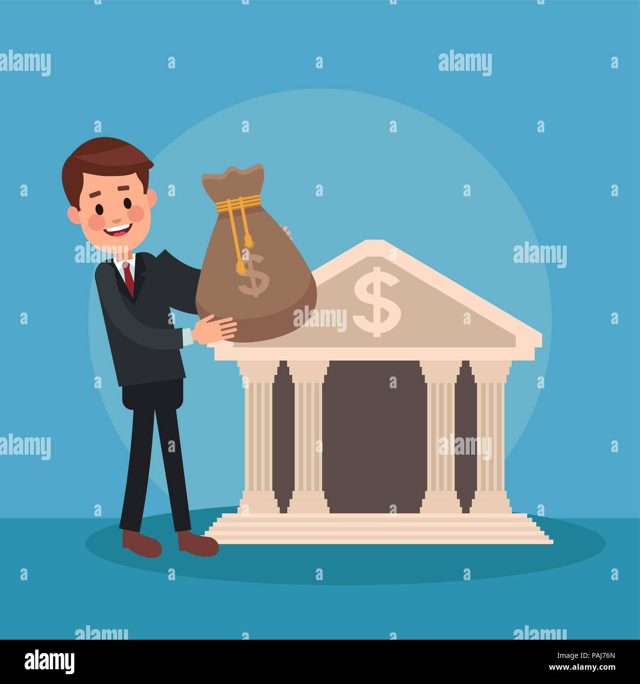 Businessman with money bag at bank vector illustration graphic design ...