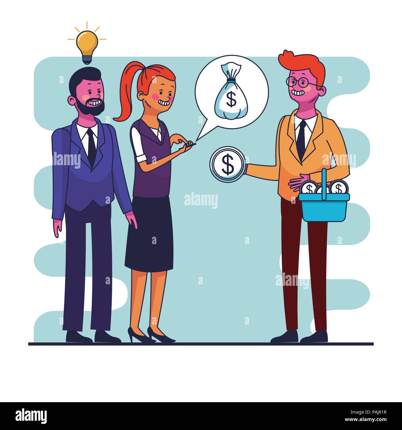 Business people working with ideas and money vector illustration