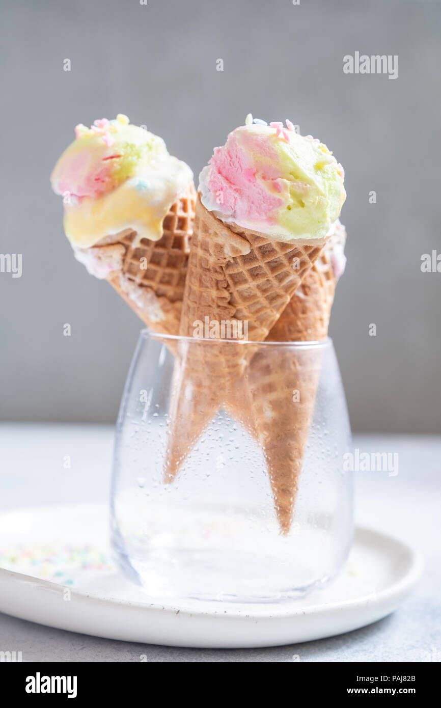 Colorful unicorn ice cream cones Stock Photo