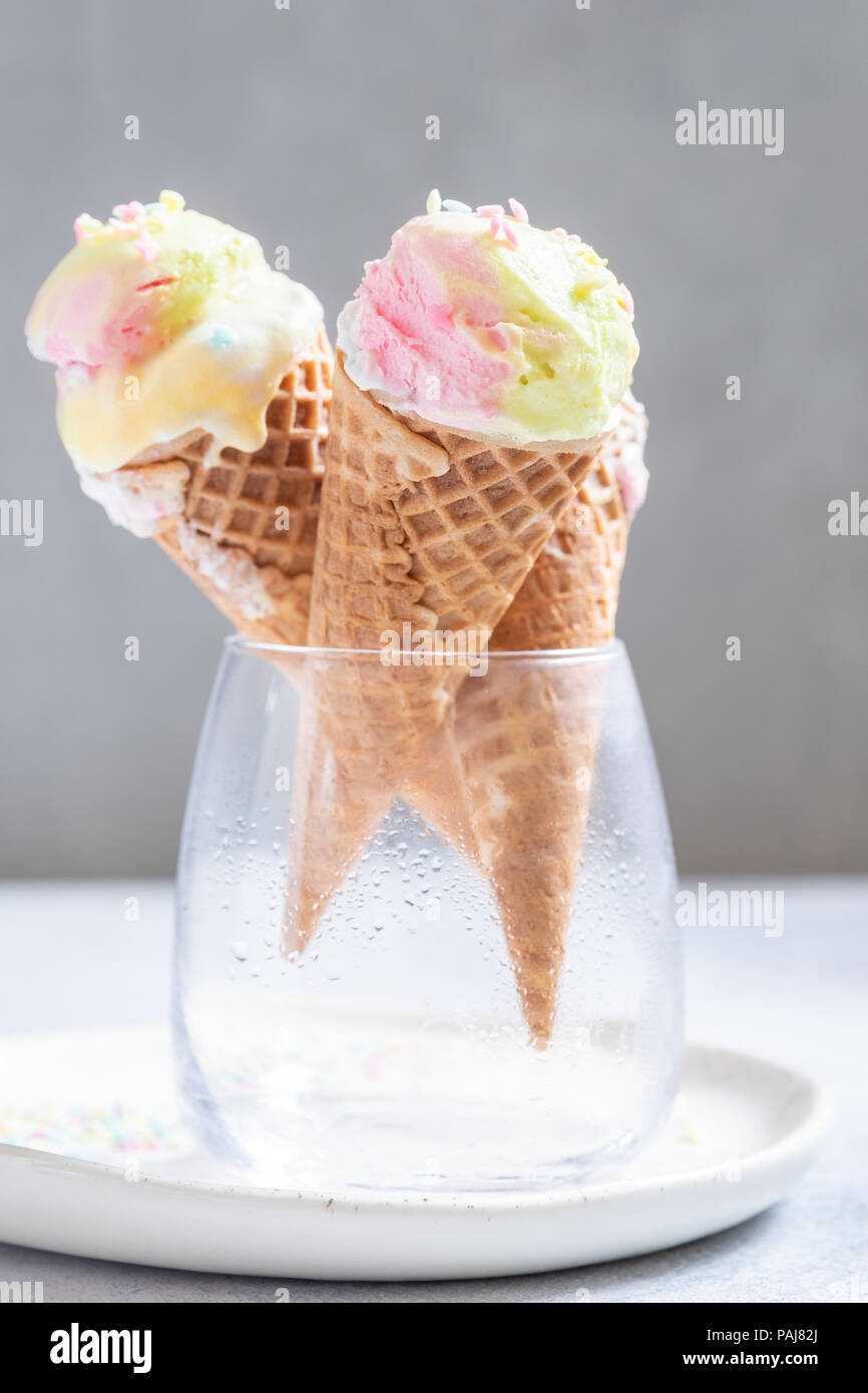 Colorful unicorn ice cream cones Stock Photo