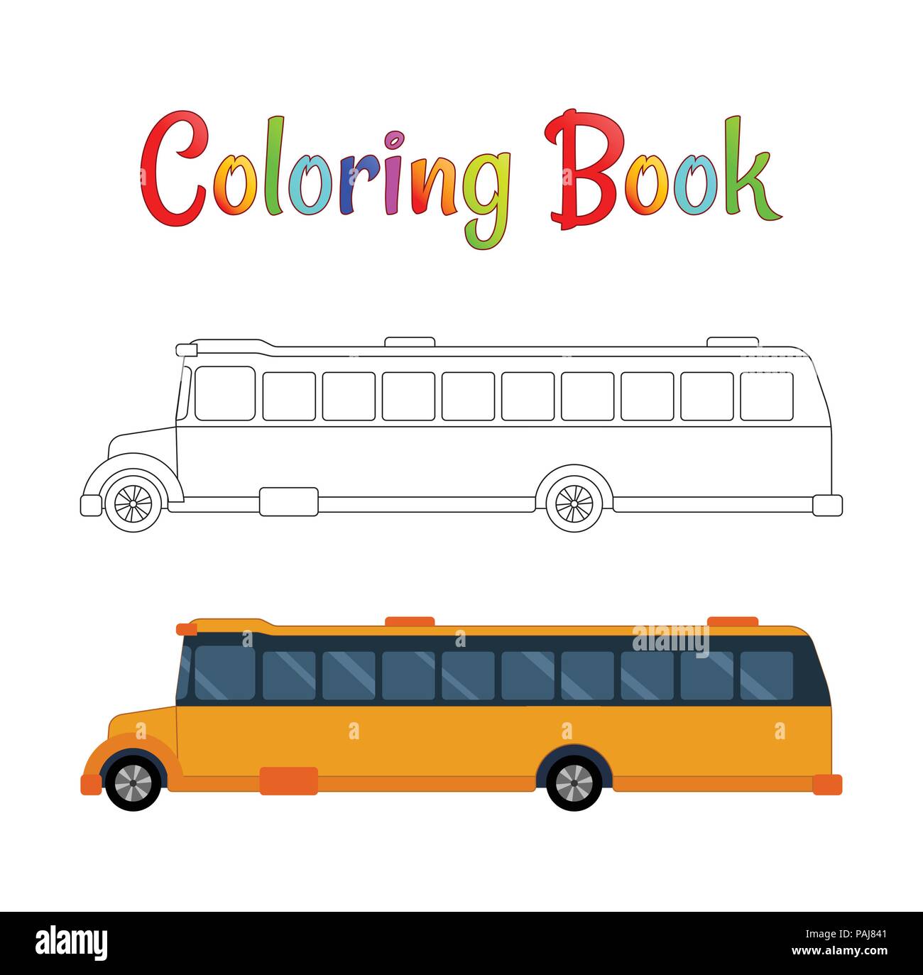 School bus coloring page, back to school concept, kids school vector illustration, school bus isolated on white background. EPS 10 Stock Vector