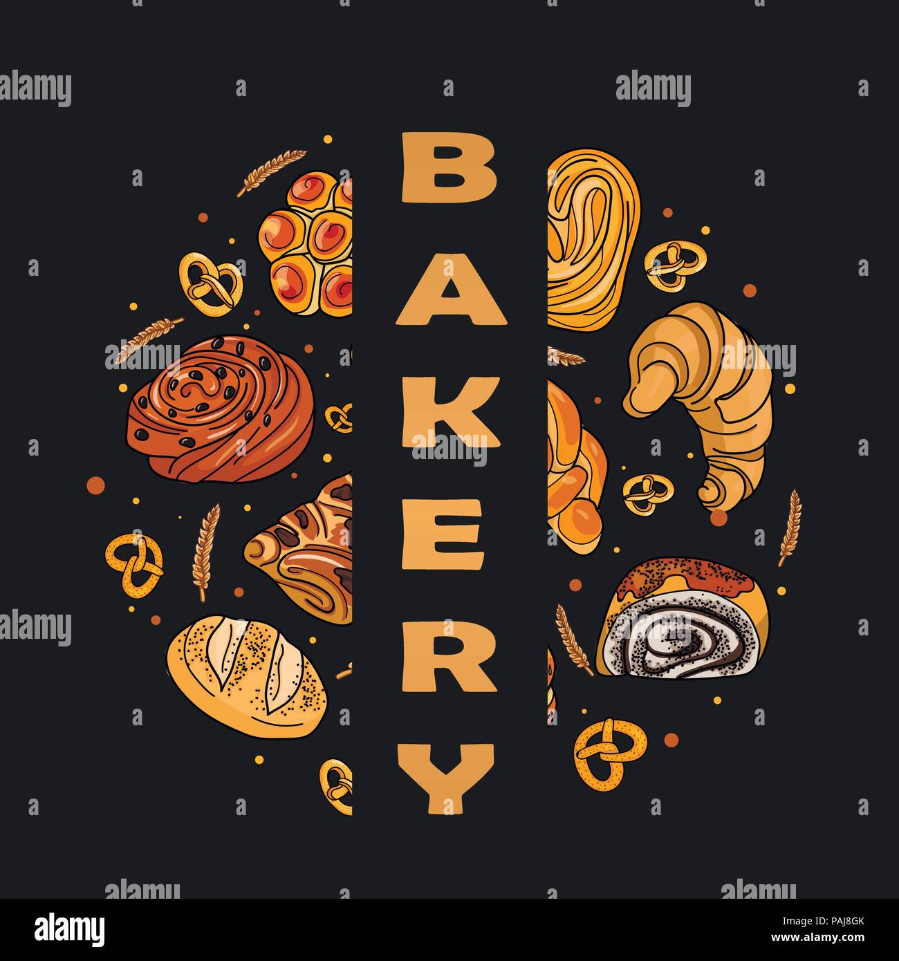 Decor for a shop or cafe with pastries, bread, baking. Bakery store