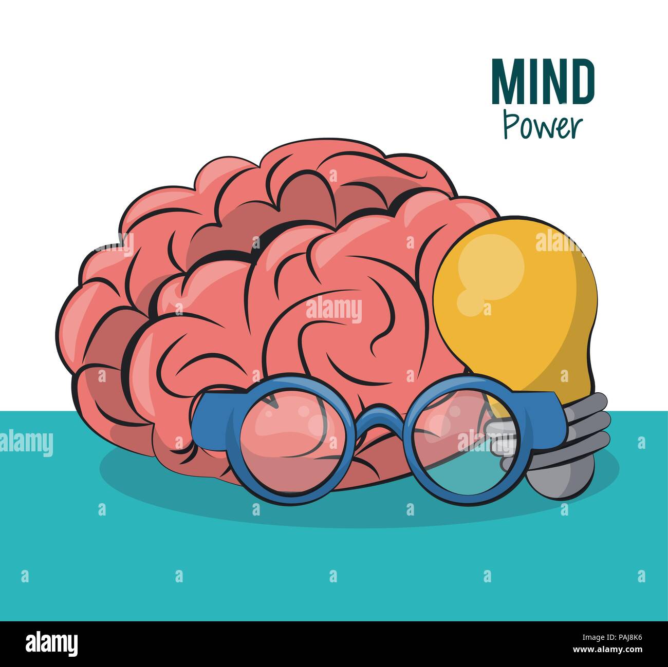 Human brain with glasses and bulb light vector illustration graphic ...