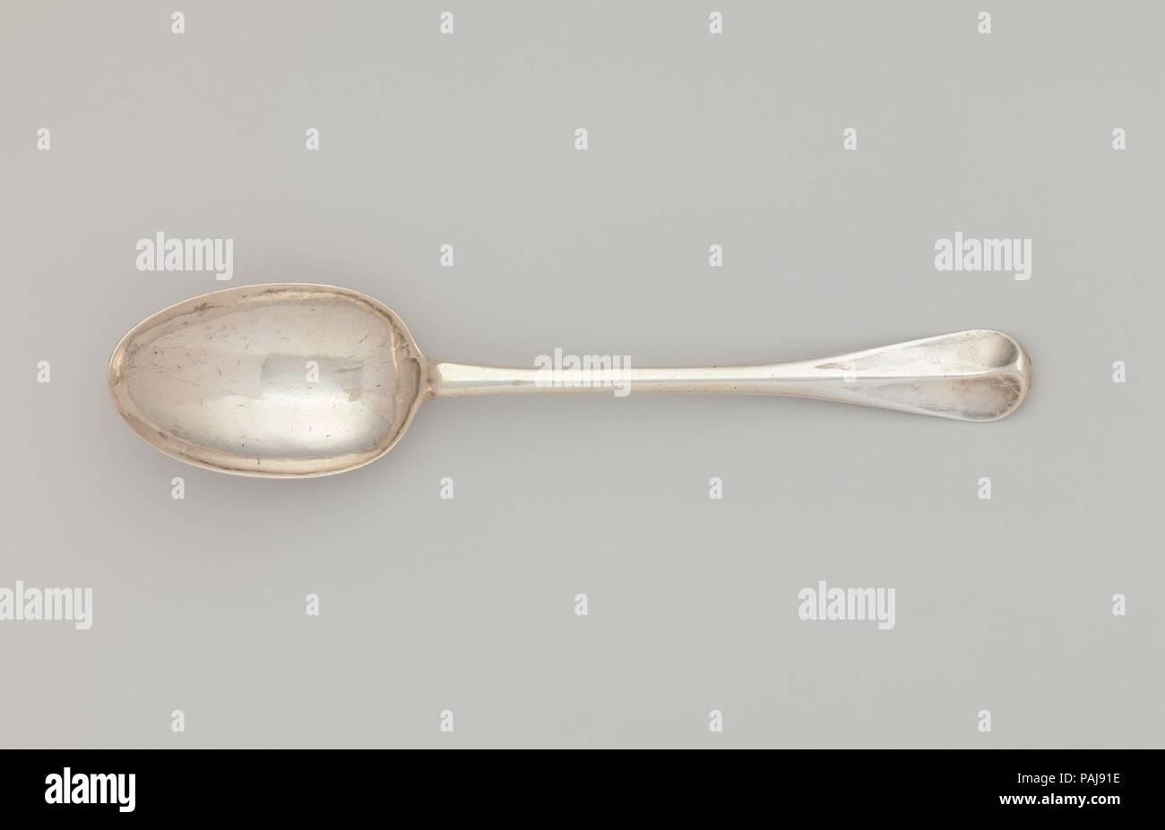 Spoon. Culture: American. Dimensions: L. 8 1/8 in. (20.6 cm). Maker: John Tanner (1713-1785). Date: ca. 1750. Museum: Metropolitan Museum of Art, New York, USA. Stock Photo