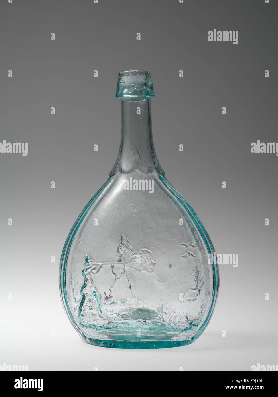 Figured bottle. Culture: American. Dimensions: H. 9 1/4 in. (23.5 cm). Date: 1850-60. Museum: Metropolitan Museum of Art, New York, USA. Stock Photo