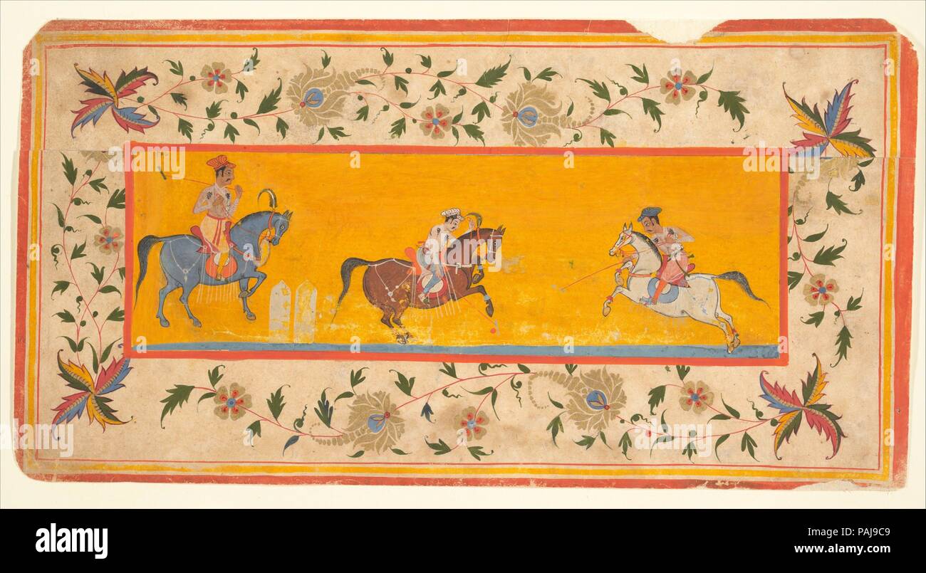 Three Polo Players. Culture: India (Rajasthan, Bikaner). Dimensions: 2 3/4 x 9 3/16 in. (7 x 23.3 cm). Date: early 17th century (?). Museum: Metropolitan Museum of Art, New York, USA. Stock Photo