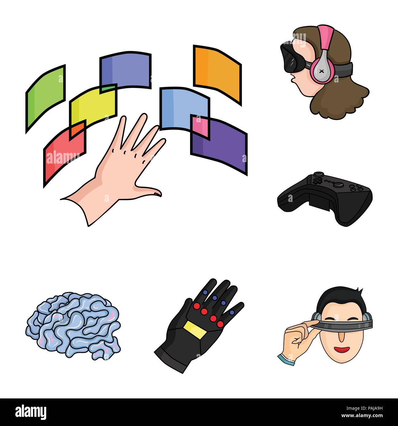 A virtual reality cartoon icons in set collection for design. Modern ...