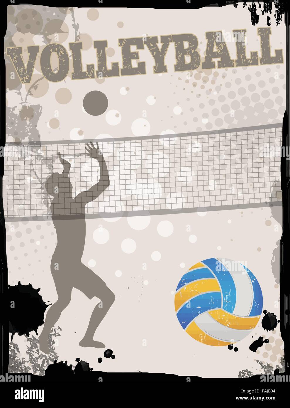 Volleyball grungy poster background, vector illustration Stock Vector