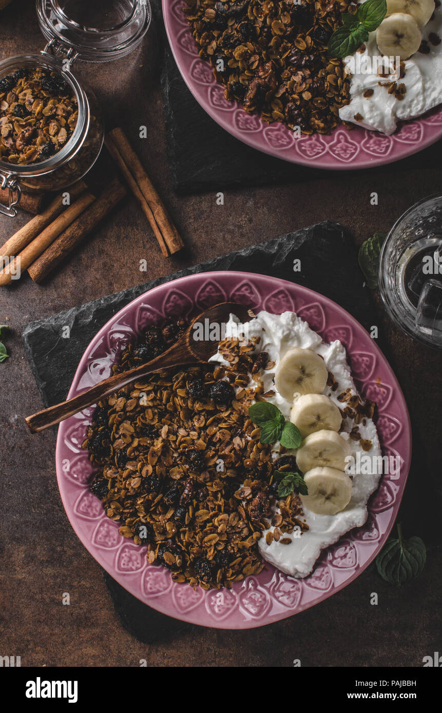 Granola baked in oven with nuts, food photography, food stock Stock Photo Alamy