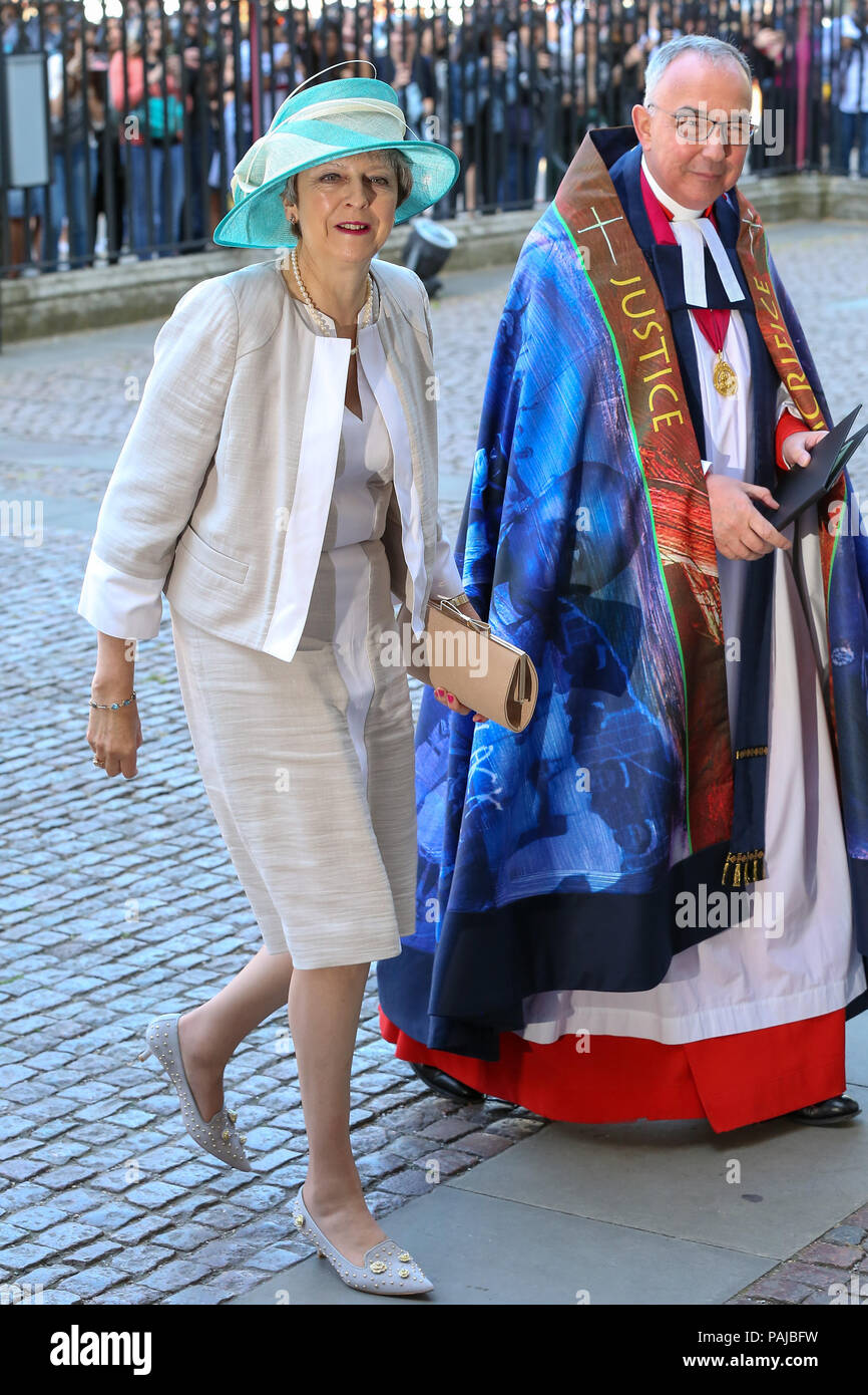 Families of the Windrush generation and politicians attend at Westminster Abbey a Service of Thanksgiving on the 70th Anniversary of the landing of the Empire Windrush MV on 22 June 1948 at Tilbury Docks with 492 Caribbean passengers.  Featuring: Theresa May Where: London, United Kingdom When: 22 Jun 2018 Credit: Dinendra Haria/WENN Stock Photo