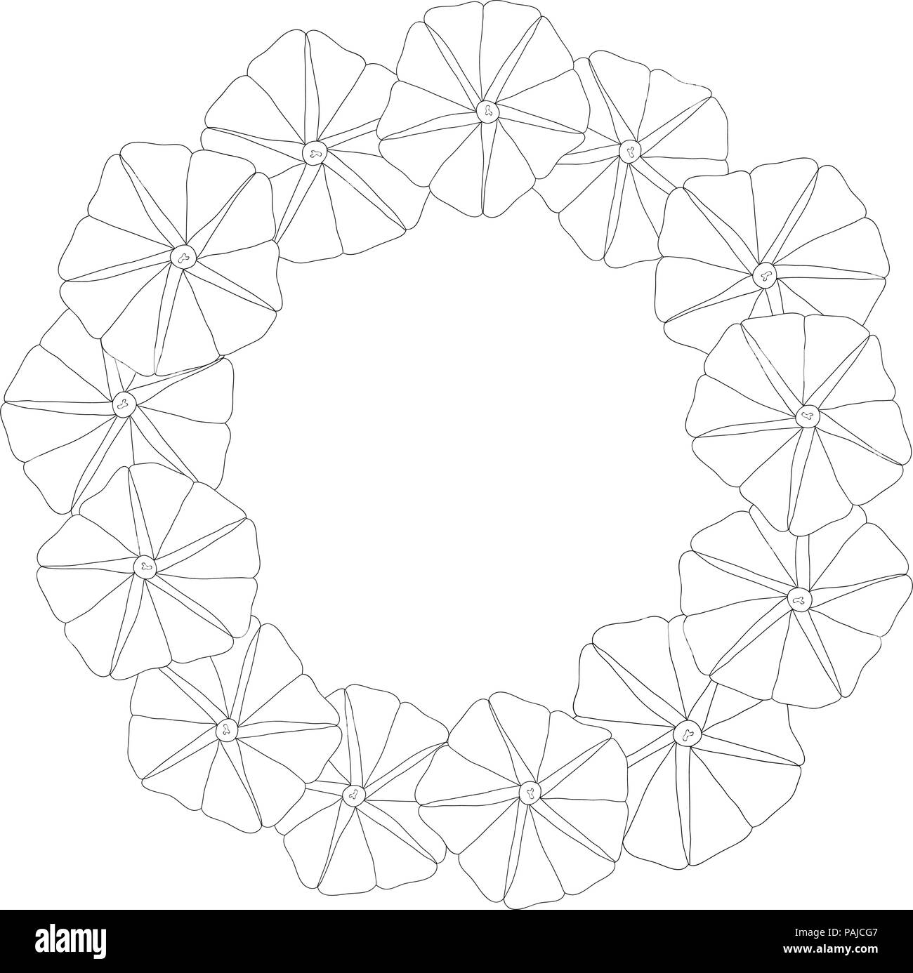 Morning Glory Flower Outline Wreath. Vector Illustration. Stock Vector