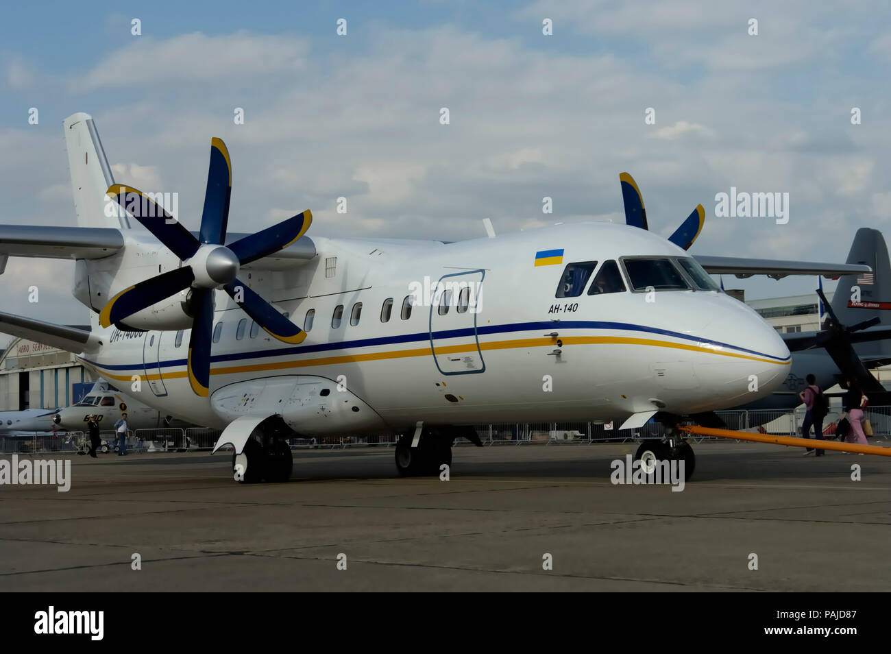 Antonov 140 with towbar attached to nose wheel at the 2005 Paris ...