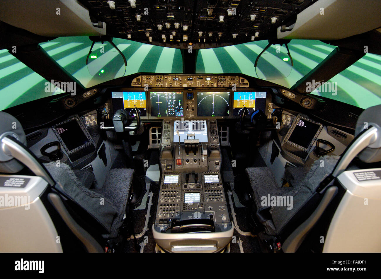 the E-CAB Engineering CAB cockpit simulator with HUD Head-Up Displays during Dreamliner avionics visual interface systems programming and testing at t Stock Photo