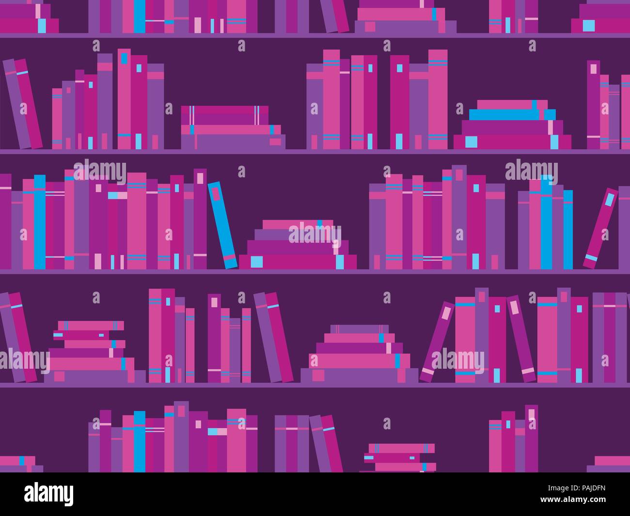 Seamless pattern with books, library bookshelf. Purple color. Synthwave, new retro wave in style 80s. Vector illustration Stock Vector
