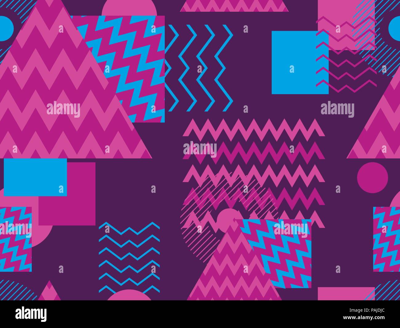 Memphis seamless pattern. Geometric elements memphis in the style of 80's. Synthwave retro background. Retrowave. Vector illustration Stock Vector