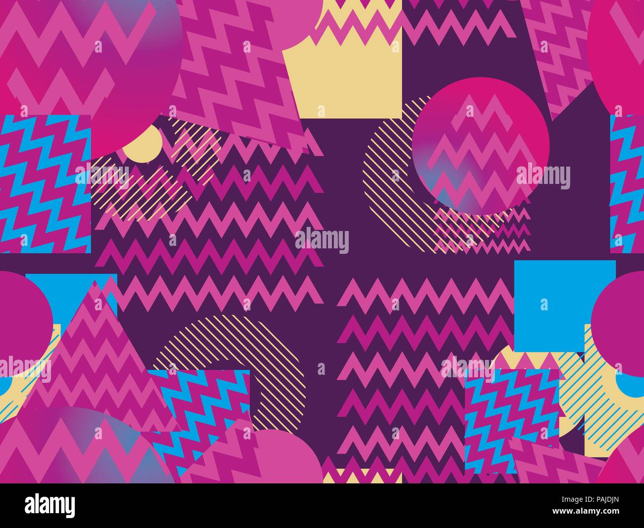 Memphis seamless pattern. Geometric elements memphis in the style of 80's. Synthwave retro background. Retrowave. Vector illustration Stock Vector