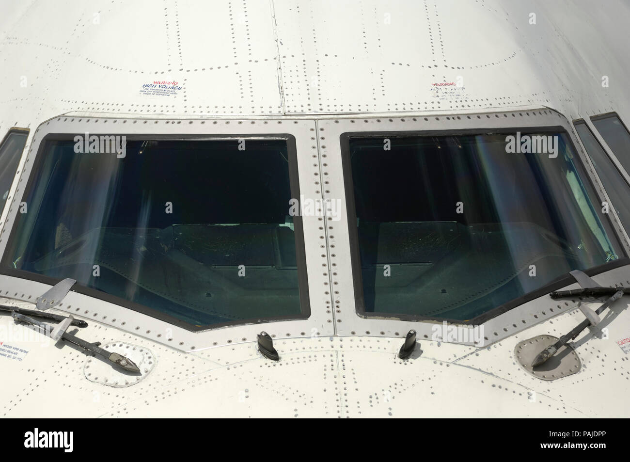 windshield and wipers of a British Airways Boeing 747400 parked at