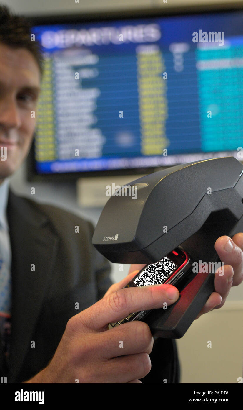 2D barcode digital boardingpass eticket on a BlackBerry Bold mobilephone in a security