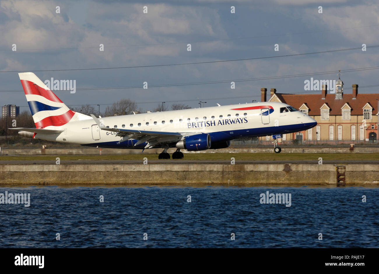 British Airways BA CityFlyer Embraer 170 taking-off Stock Photo