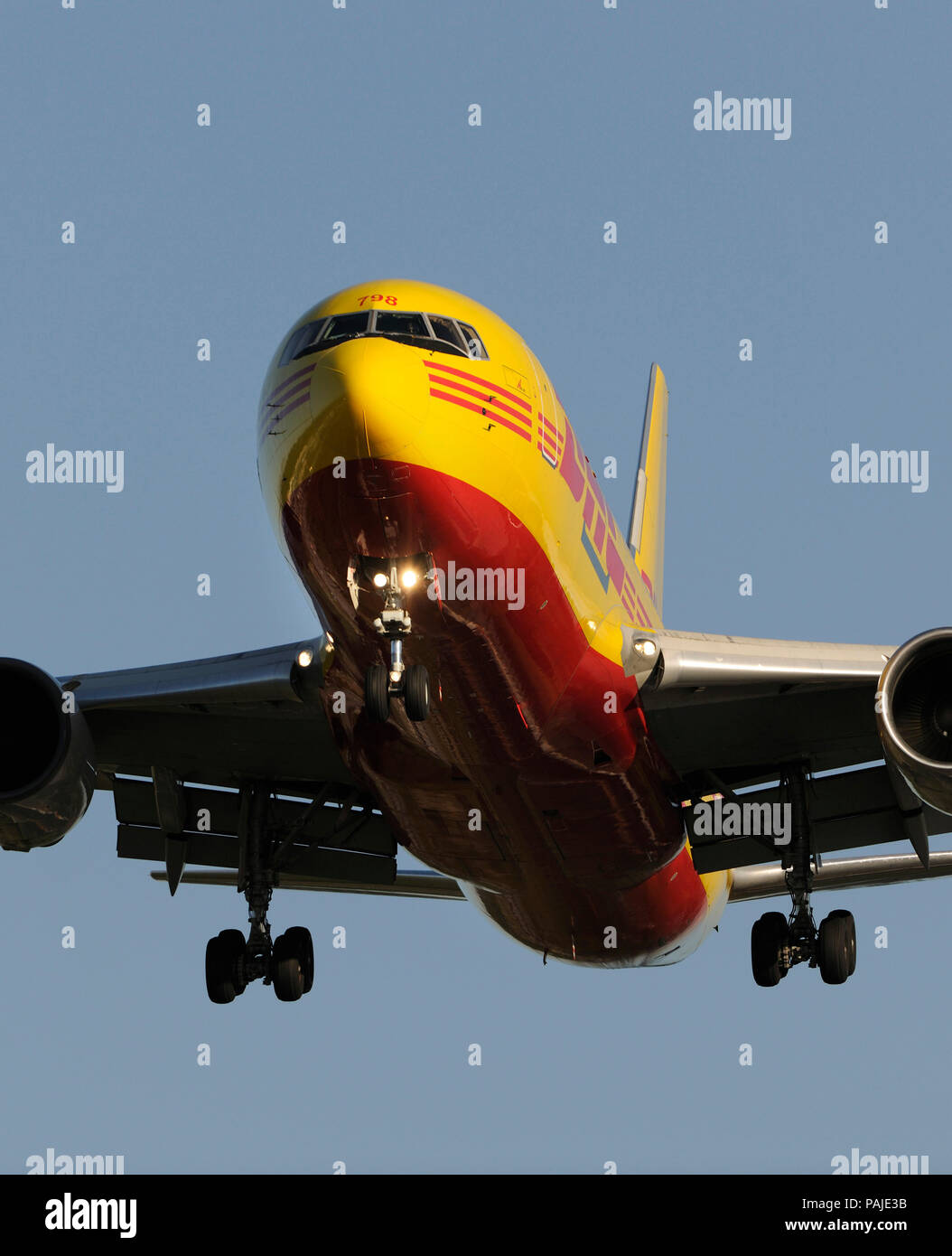 DHL Airways Boeing 767-200 freighter on final-approach Stock Photo