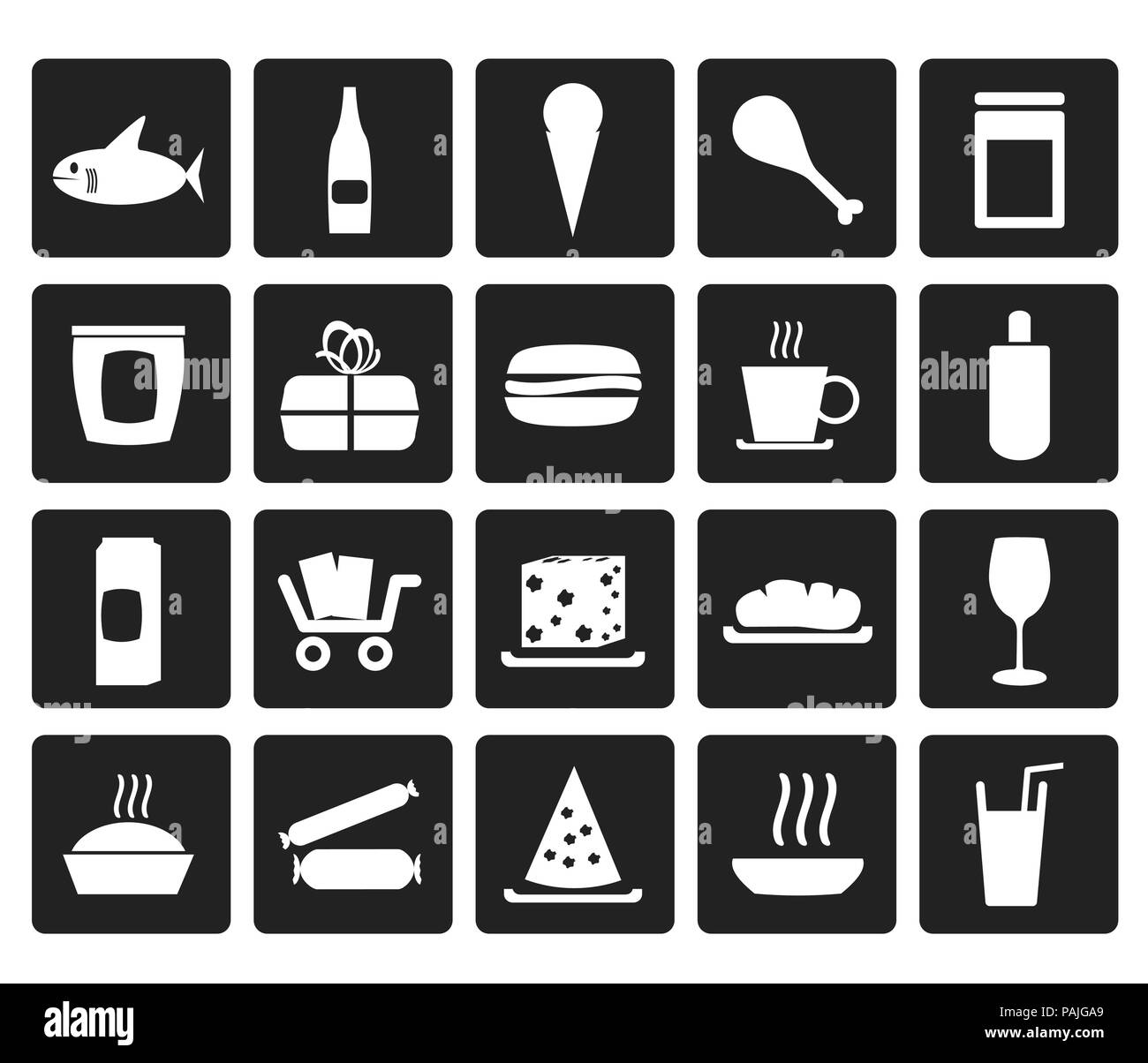Black Shop and Foods Icons - Vector Icon Set Stock Vector