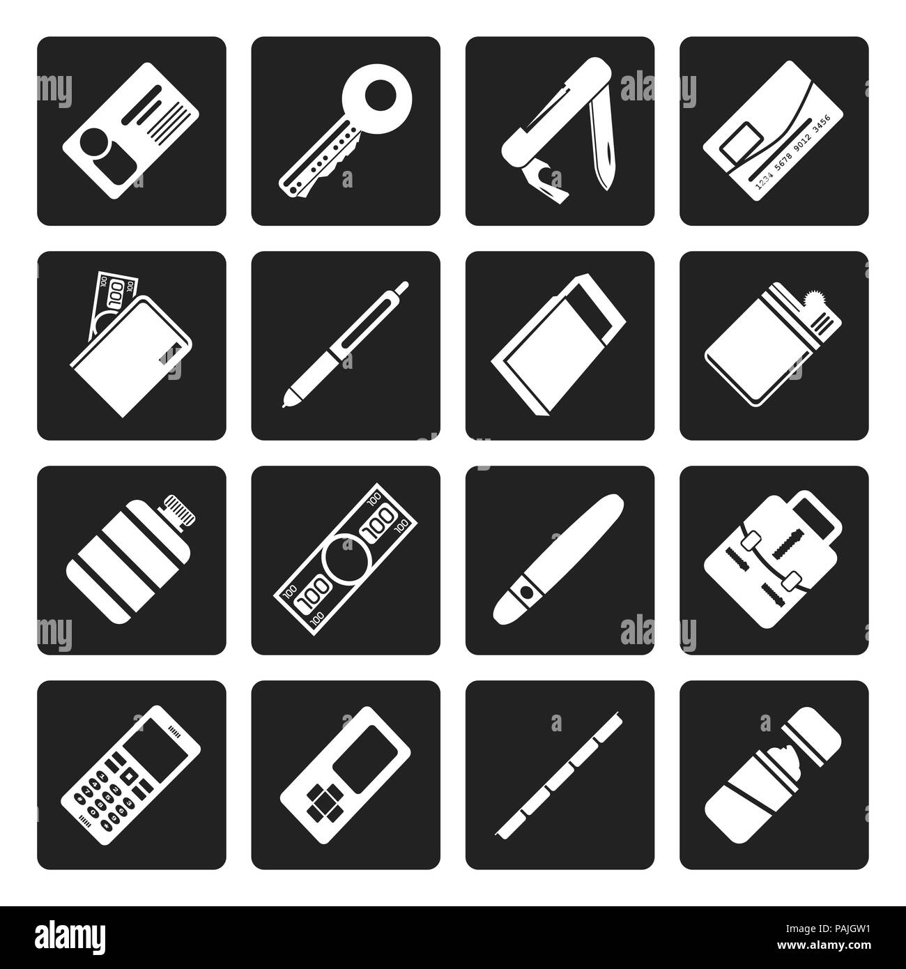 Black Simple Vector Object Icons - Vector Icon Set Stock Vector