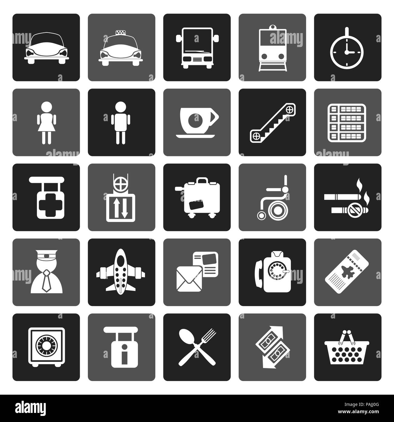 Flat Airport, travel and transportation icons -  vector icon set Stock Vector