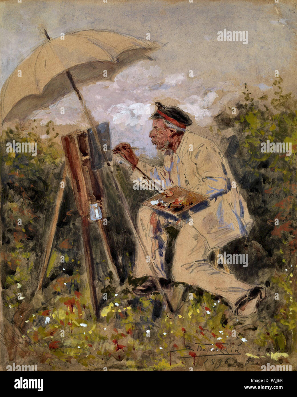 Makovsky  Vladimir Egorovitch - Amateur Artist Working En Plein Air 1 Stock Photo