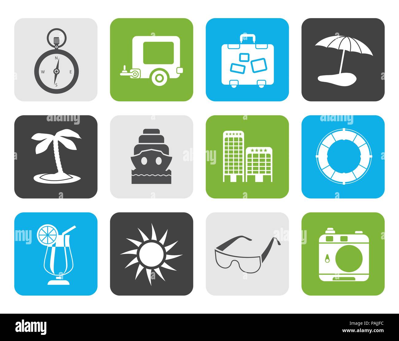 Flat Travel, Holiday and Trip Icons -  Vector Icon Set Stock Vector