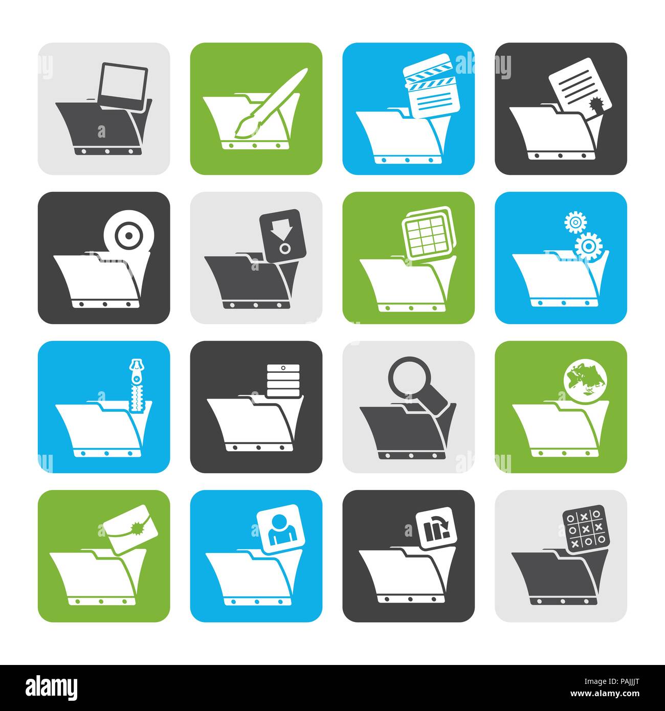 Flat Computer and Phone Icons - Folders - Vector Icon Set Stock Vector