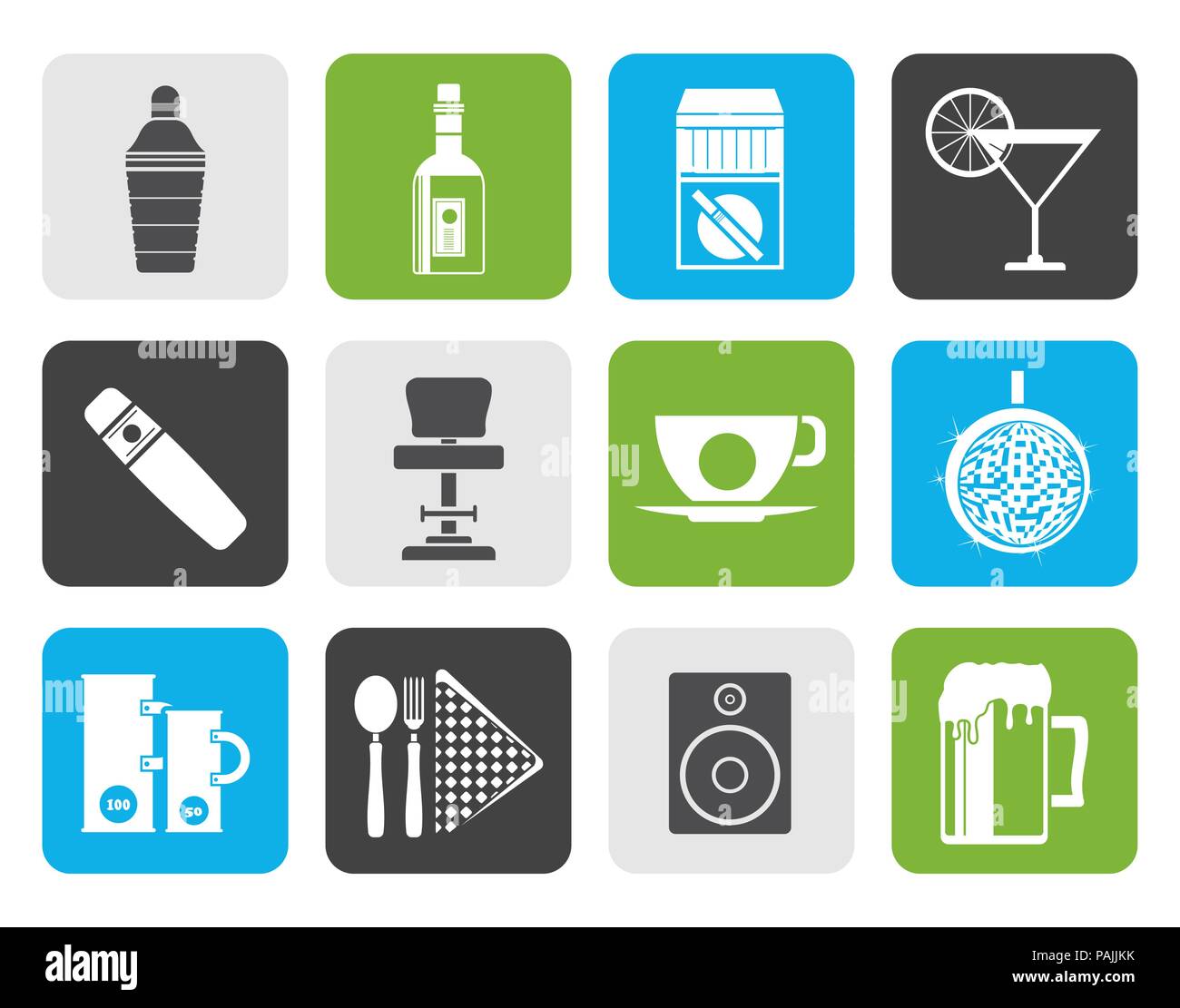 Flat Night club, bar and drink icons vector icon set Stock Vector