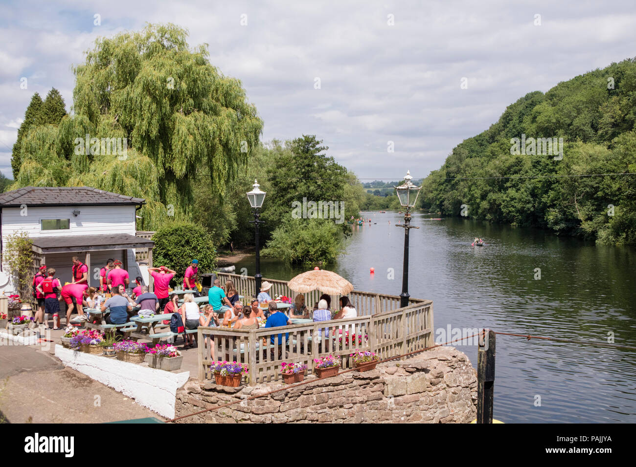 Summertime July 2018 at Ye Old Ferrie Inn (est 1473), Symonds Yat, Herefordshire, England, UK Stock Photo