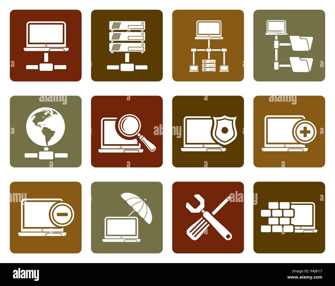 Flat Network, Server and Hosting icons - vector icon set Stock Vector