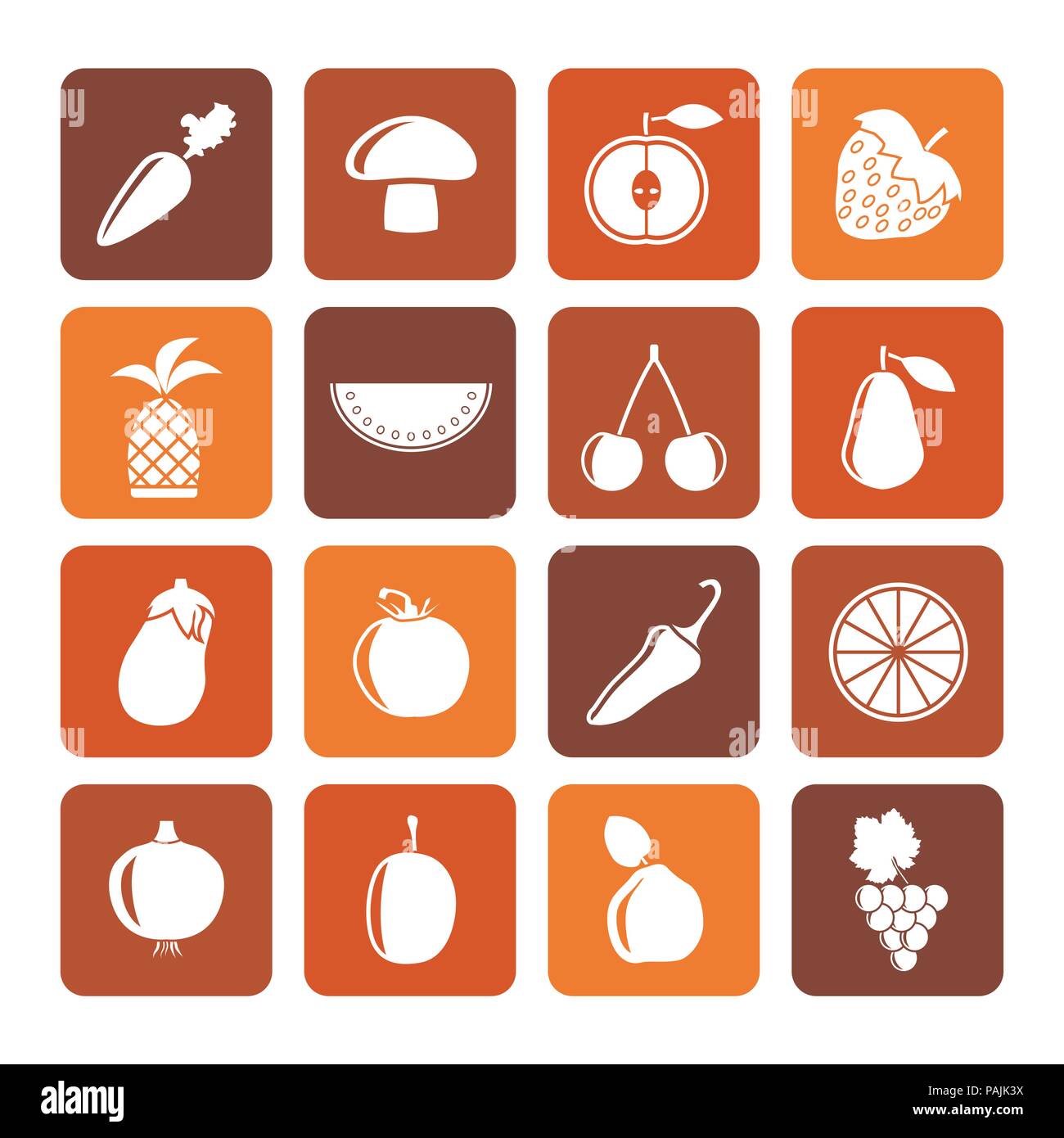 Flat Different kinds of fruits and Vegetable icons - vector icon set Stock Vector