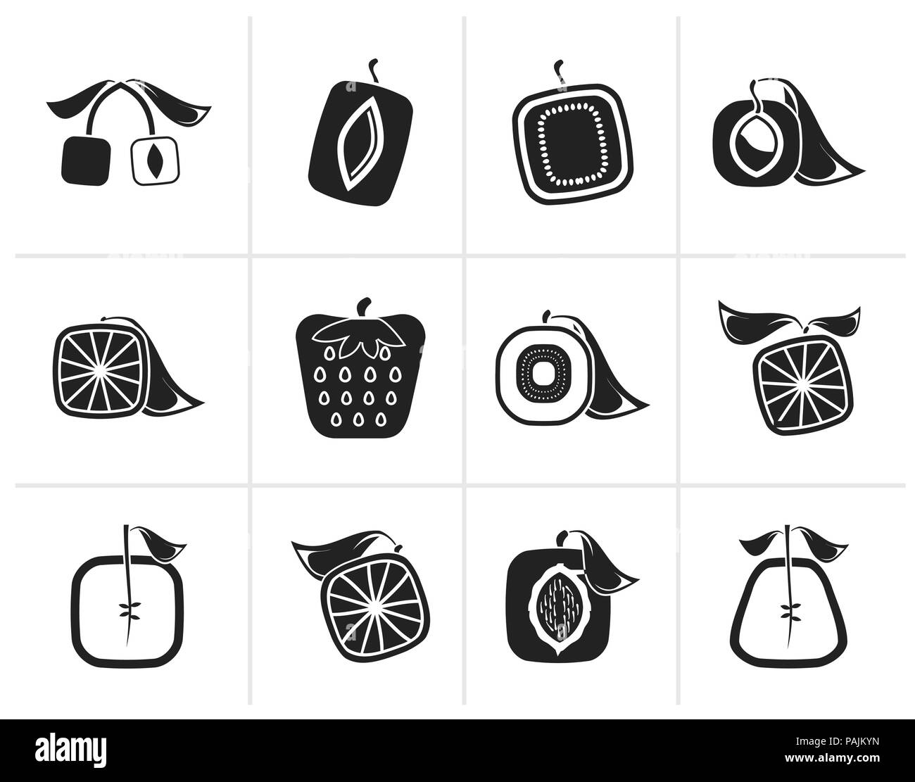 Black Abstract square fruit icons - vector icon set Stock Vector Image ...