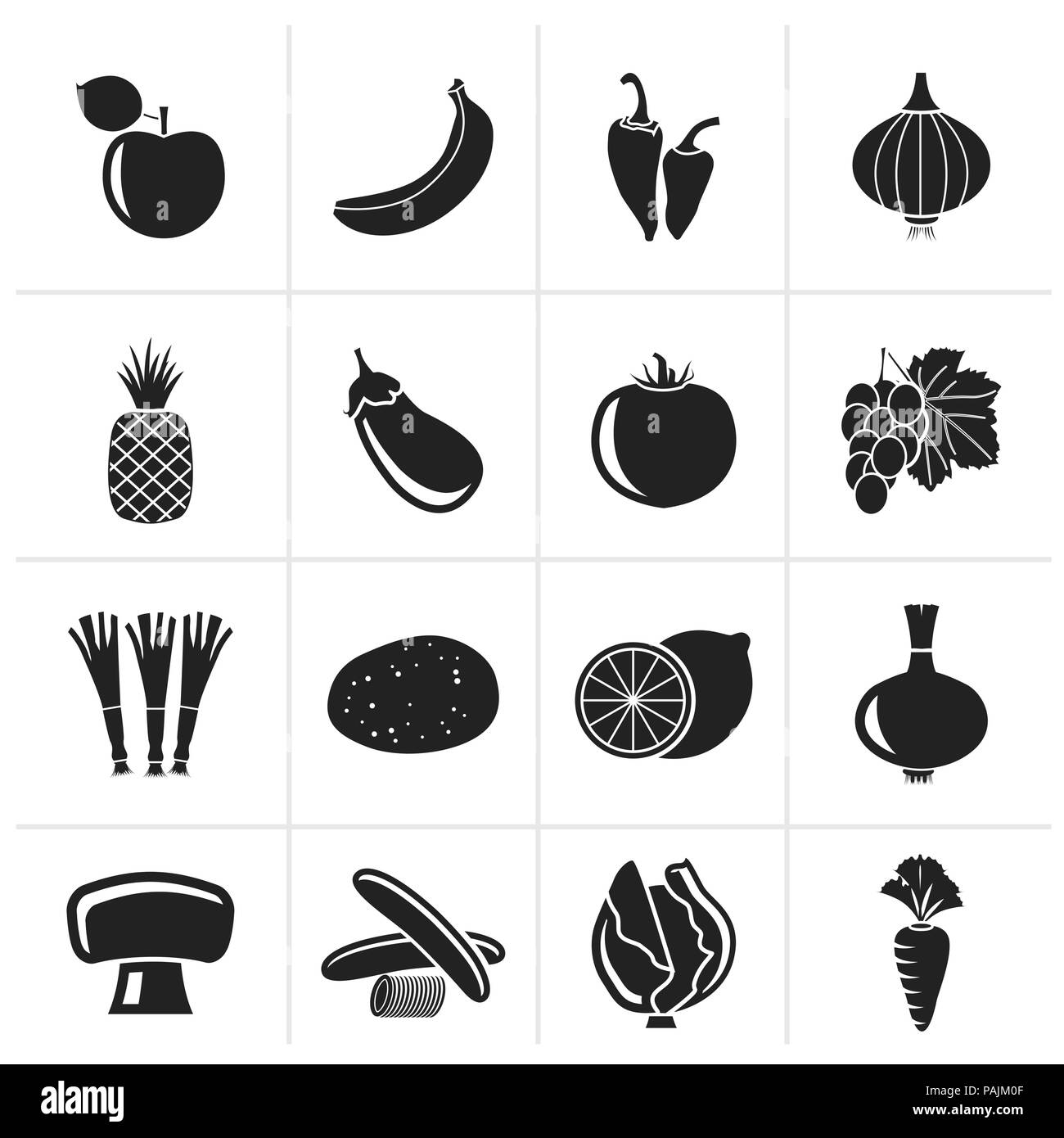 Black Different kind of fruit and vegetables icons - vector icon set Stock  Vector Image & Art - Alamy