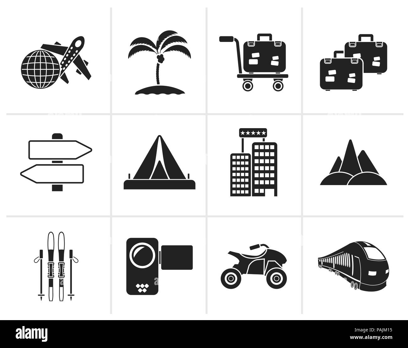 Black Holiday travel and transportation icons - vector icon set Stock Vector