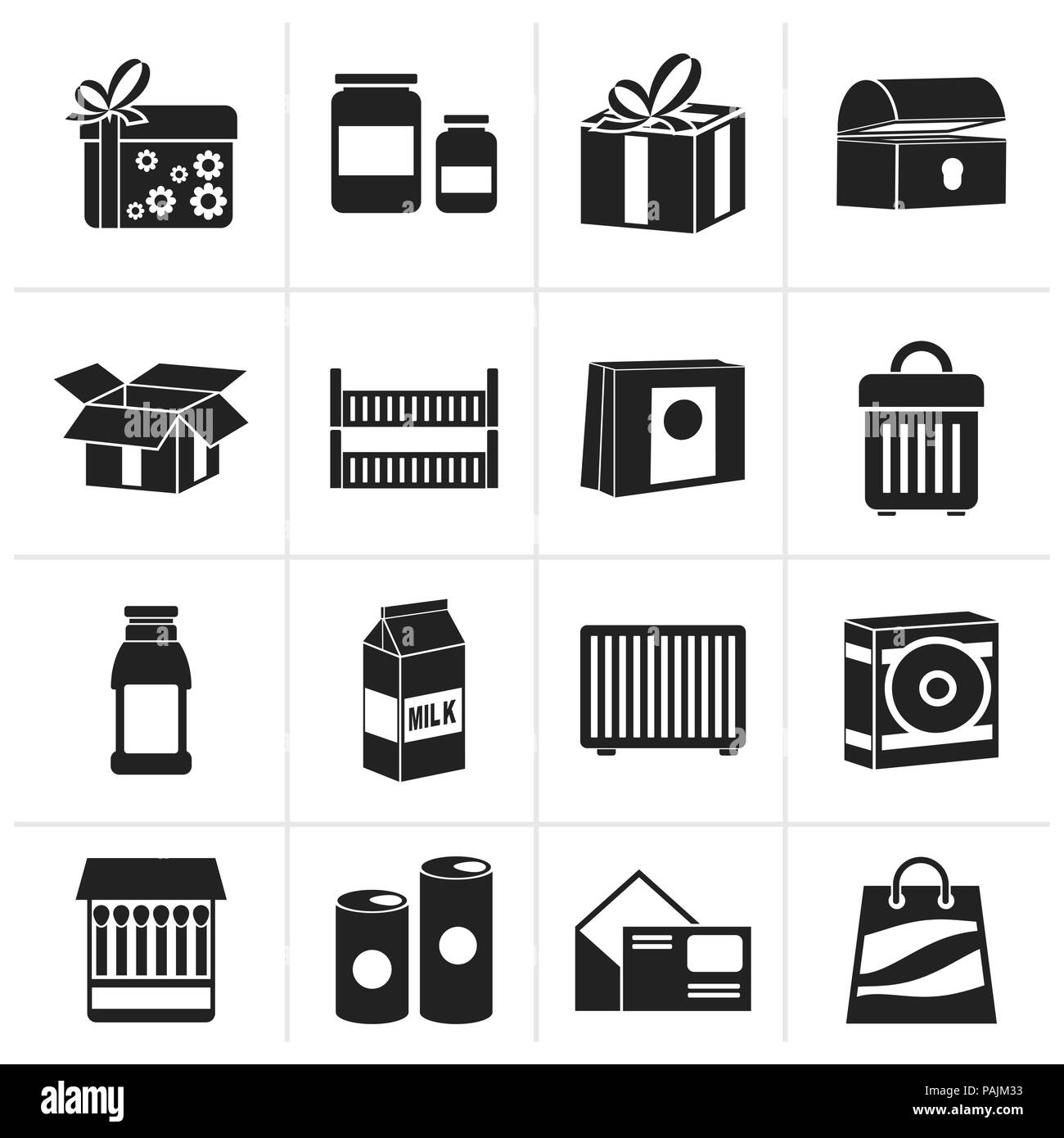 Black different kind of package icons - vector icon set Stock Vector