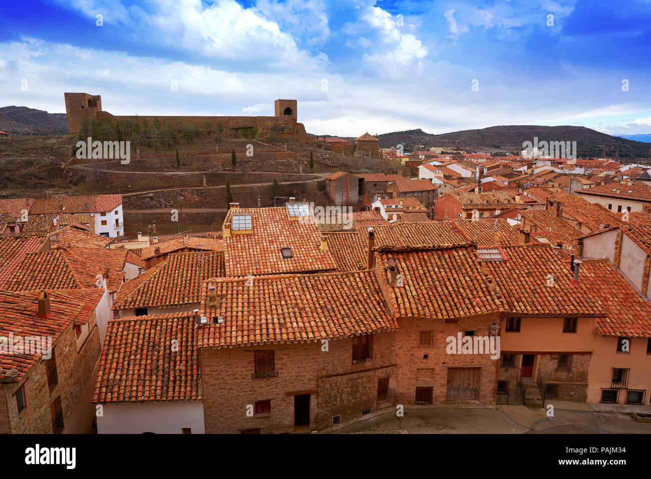 Mora de Rubielos village in Teruel Spain located on Gudar Javalambre Sierra Stock Photo