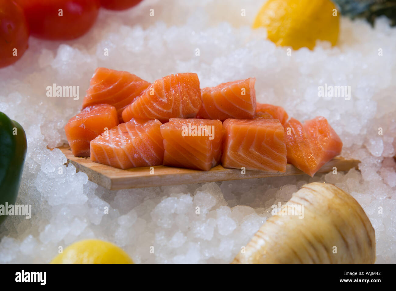 Fresh salmon fillet on ice Stock Photo - Alamy