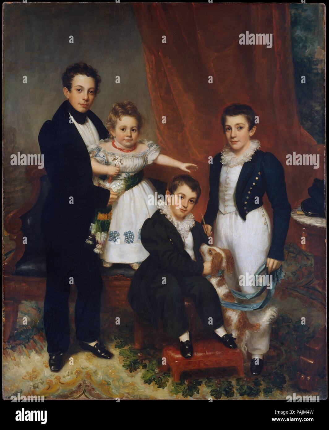 The Knapp Children. Artist: Samuel Lovett Waldo (1783-1861); William Jewett (1792-1874). Dimensions: 70 x 57 1/2 in. (177.8 x 146.1 cm). Date: ca. 1833-34.  The sitters are the four sons of the hide and leather merchant Shepherd Knapp (1795-1875) and his wife, Catherine Louisa Kumbel (1793-1872). They are, from left to right, Gideon Lee (1821-1875), Shepherd Fordyce (1832-1886), William Kumbel (1827-1877), and Peter Kumbel (1825-1871). Shepherd Fordyce Knapp appears to be no older than two, which would date the work to 1833 or 1834. All of the children would marry and Gideon Lee Knapp would la Stock Photo