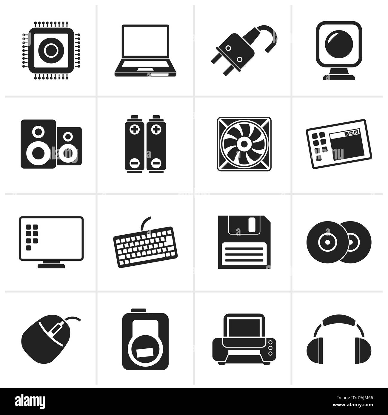 Black Computer Items and Accessories icons - vector icon set Stock Vector