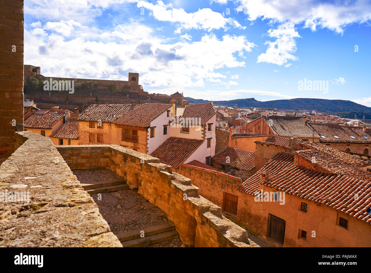 Mora de Rubielos village in Teruel Spain located on Gudar Javalambre Sierra Stock Photo