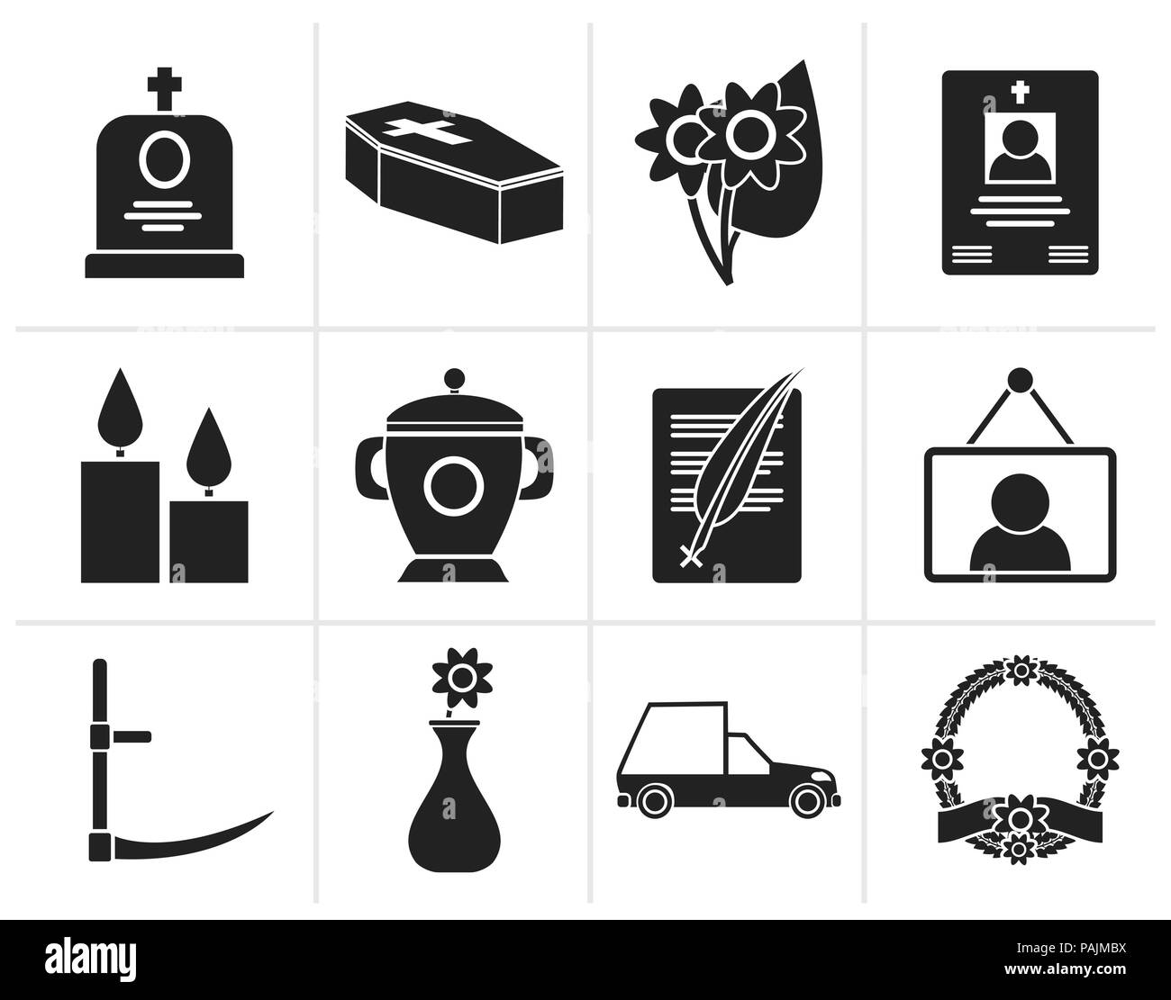 Black funeral and burial icons - vector icon set Stock Vector